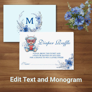Carte D'accompagnement Teddy Bear Blue Baby Shower Diaper Raffle