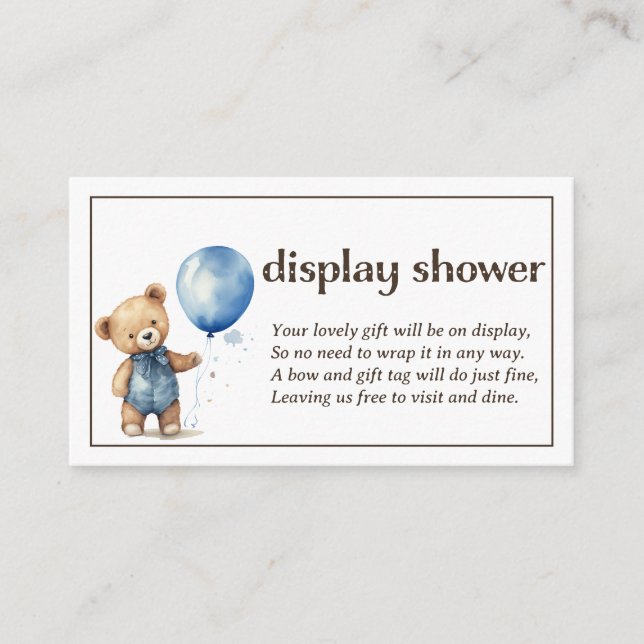 Carte D'accompagnement Teddy Bear Boy Baby Display Douche (Devant)