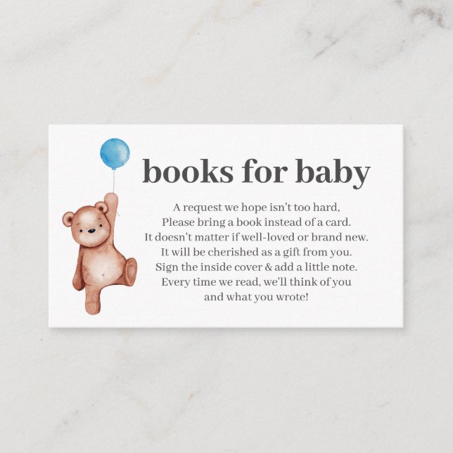 Carte D'accompagnement Teddy Bear Boy Baby shower Livres Pour Baby Insert (Devant)