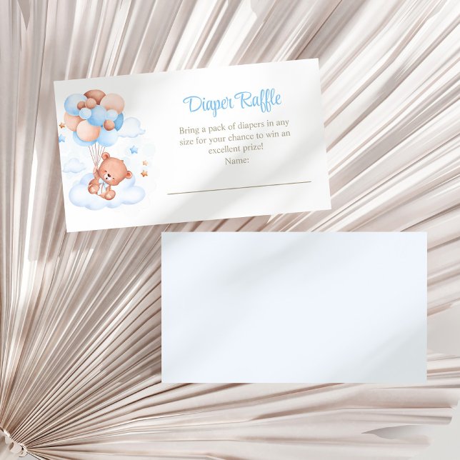 Carte D'accompagnement Teddy Bear dans le Sky Diaper Raffle Enveloppe Car (Teddy Bear in the Sky Diaper Raffle Enclosure Card on a white dry palm leaf.)