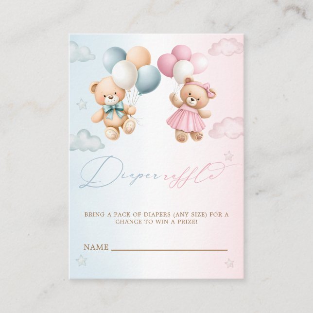 Carte D'accompagnement Teddy Bear Gender Reveal Diaper Raffle (Devant)