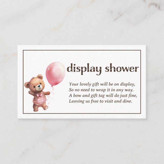 Carte D'accompagnement Teddy Bear Girl Baby Display Douche (Devant)