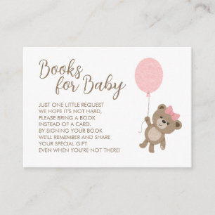 Carte D'accompagnement Teddy Bear Girl Baby Pink Balloon Books Demande