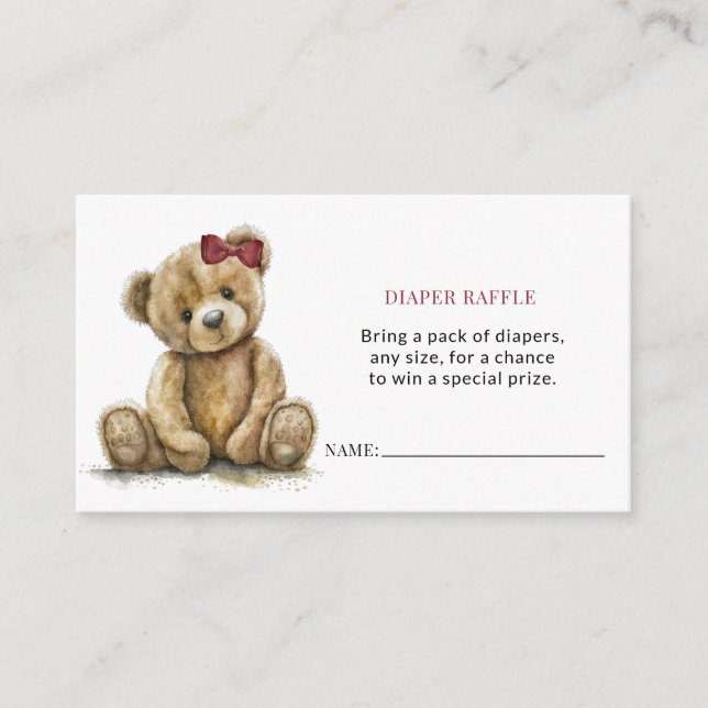 Carte D'accompagnement Teddy Bear Girl Baby shower Déchets Raffle (Devant)