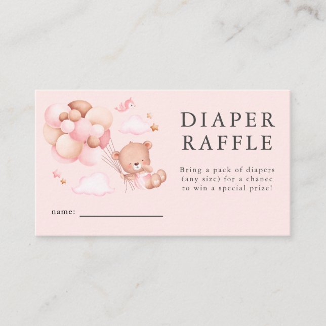 Carte D'accompagnement Teddy Bear Girl Baby shower Déchets Raffle Ticket (Devant)