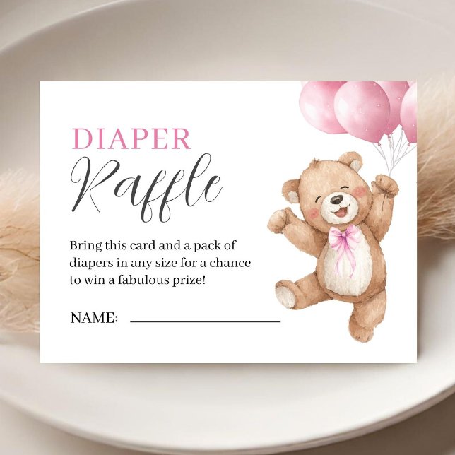 Carte D'accompagnement Teddy Bear Girl Baby Shower Pink Diaper Raffle (Créateur téléchargé)