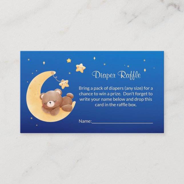 Carte D'accompagnement Teddy Bear Moon Blue Baby Shower Diaper Raffle (Devant)