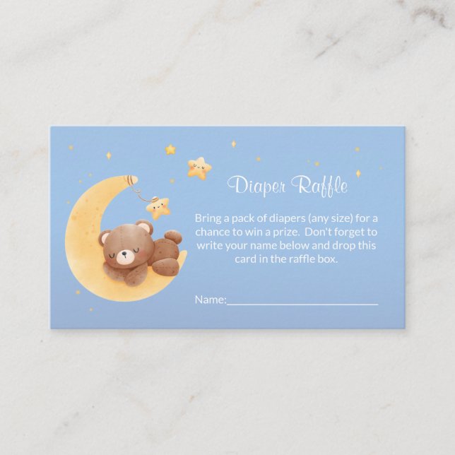 Carte D'accompagnement Teddy Bear Moon Blue Baby Shower Diaper Raffle (Devant)