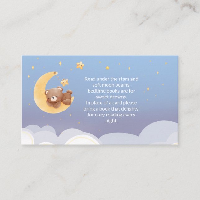 Carte D'accompagnement Teddy Bear Moon Soft Blue Baby Shower Book Request (Devant)