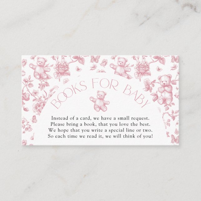 Carte D'accompagnement Teddy Bear Pink Toile Livres pour Baby shower Encl (Devant)