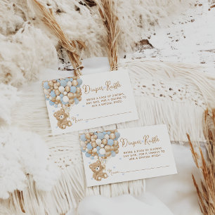 Carte D'accompagnement Teddy Ours Bleu Coeur & Balloon Baby Boy Douche