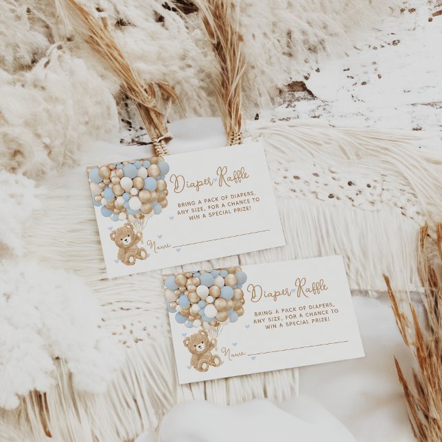 Carte D'accompagnement Teddy Ours Bleu Coeur & Balloon Baby Boy Douche (Créateur téléchargé)