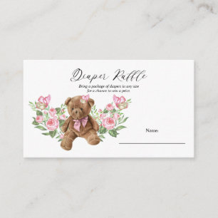 Carte D'accompagnement Teddy Ours rose Baby shower floral Déchet Raffle E