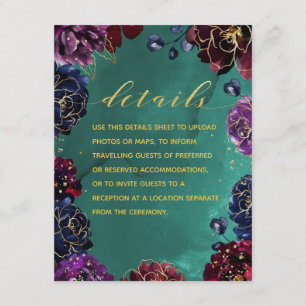 Carte D'accompagnement Teinte de Bordeaux Saphir Turquoise Détails & RSVP