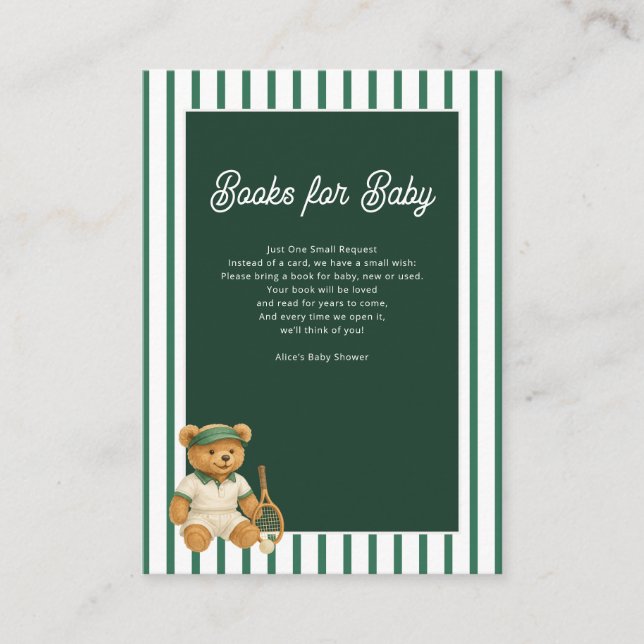 Carte D'accompagnement Tennis Bear Baby shower Books for (Devant)