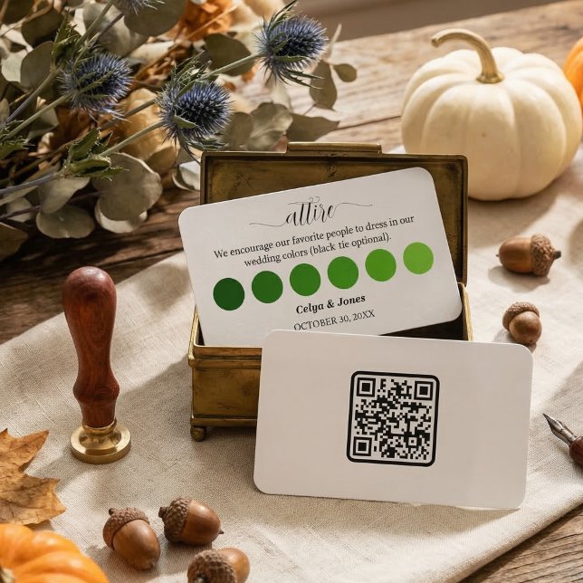 Carte D'accompagnement Tenue de mariage automnal vert Code de couleur de  (Green Fall Wedding Attire Dress Code Palette QR Code Enclosure Card )