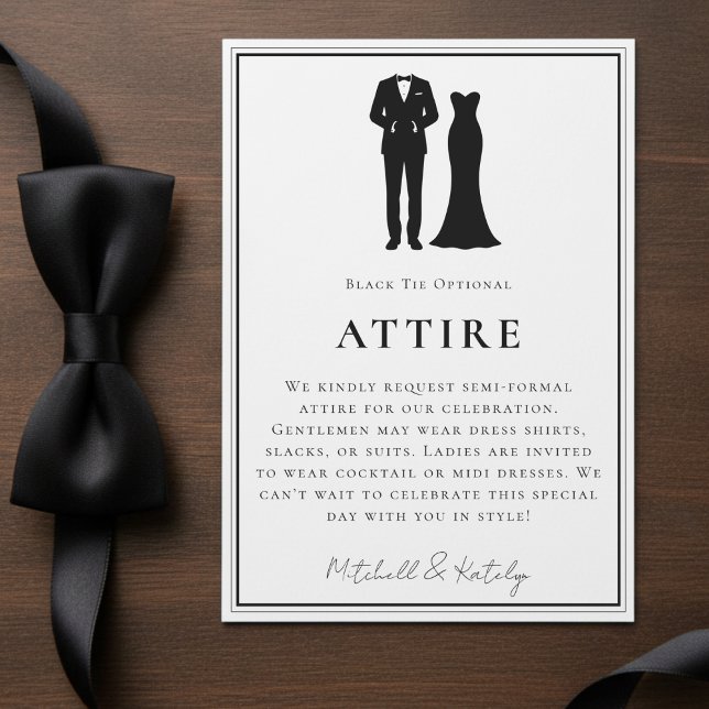 Carte D'accompagnement Tenue de mariage blanc à bordure minimale Smoking  (Tuxedo & Dress Minimal Border White Wedding Attire Enclosure Card
)