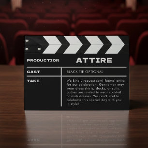 Carte D'accompagnement Tenue de mariage Clap Board Cinéma Film