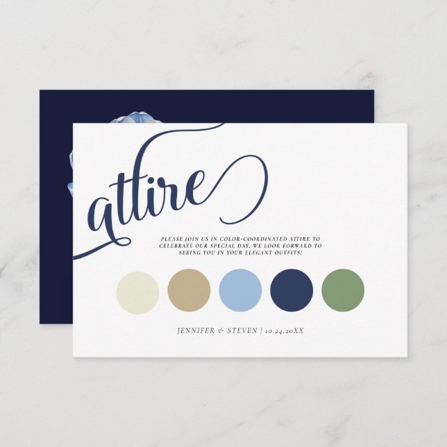 Carte D'accompagnement Tenue de mariage élégant bleu marine en tulipe (Devant / Derrière)