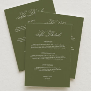 Carte D'accompagnement Tenue de mariage simple vert olive détails