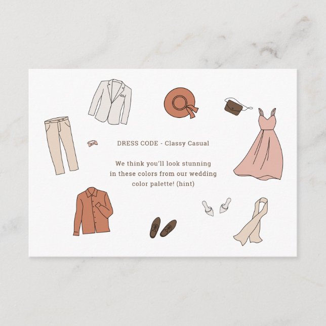 Carte D'accompagnement Tenues illustrées Couleurs de mariage & Code vesti (Devant)