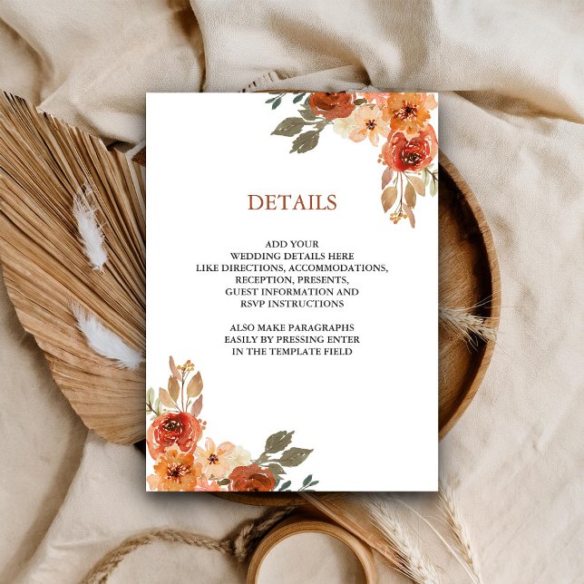 Carte D'accompagnement Terme Floral Terracotta Détails du Mariage (Créateur téléchargé)