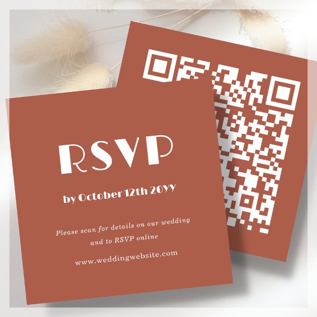 Carte D'accompagnement Terracotta Art Déco | Code QR | Mariage RSVP (Créateur téléchargé)