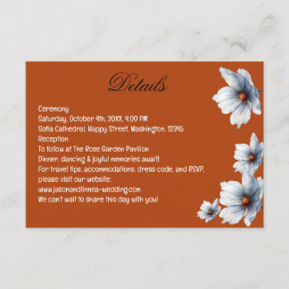 Carte D'accompagnement Terracotta Bleu Floral Chic Anémonique Mariage d'a
