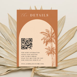 Carte D'accompagnement Terracotta Boho Palm Trees QR Code Détails Mariage