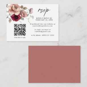Carte D'accompagnement Terracotta Bourgogne Floral QR Code Mariage RSVP
