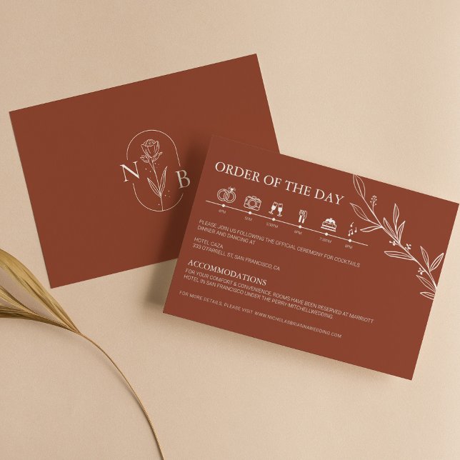 Carte D'accompagnement Terracotta Burnt Orange Rustique Mariage Timeline (Créateur téléchargé)