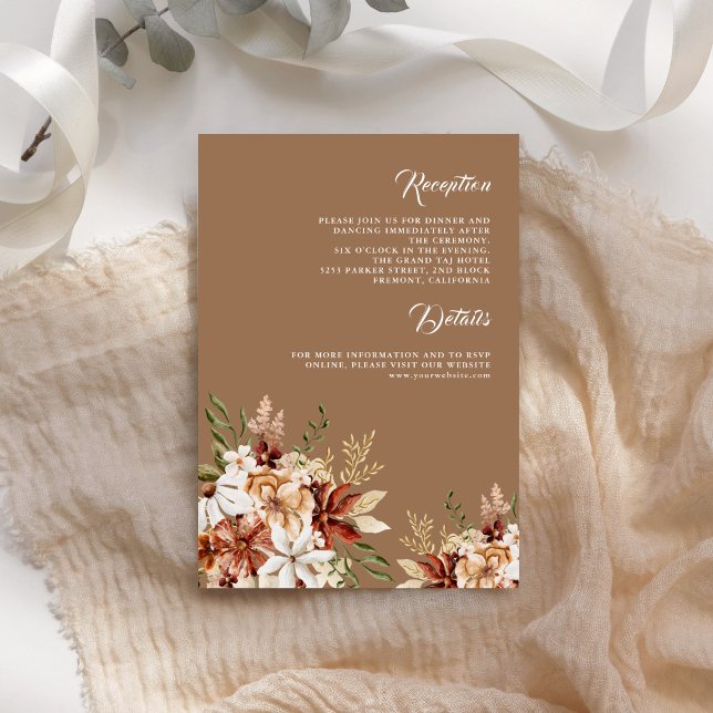Carte D'accompagnement Terracotta Floral Fleur sauvage Beige Mariage Déta (Créateur téléchargé)