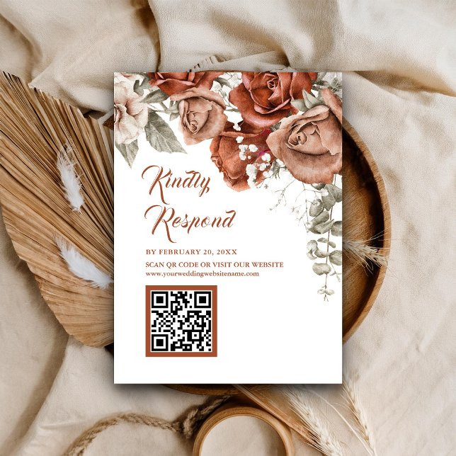 Carte D'accompagnement Terracotta Floral QR Code RSVP Site Mariage (Créateur téléchargé)