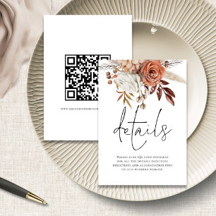 Carte D'accompagnement Terracotta Floral Script QR Code Détails du Mariag
