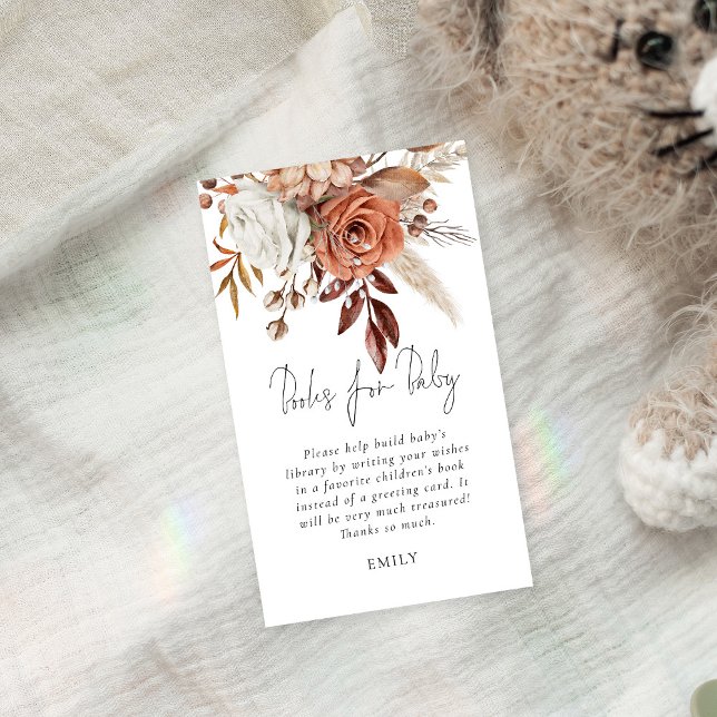 Carte D'accompagnement Terracotta Florals Livres Pour Baby shower (Créateur téléchargé)