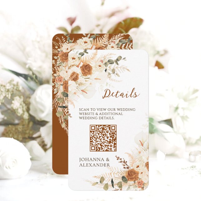 Carte D'accompagnement Terracotta lys Floral QR Code Détails du Mariage (Créateur téléchargé)