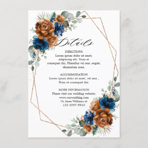 Carte D'accompagnement Terracotta Marine bleu Mariage géométrique Détails