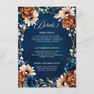 Carte D'accompagnement Terracotta Navy Blue Greenery Détails du Mariage E