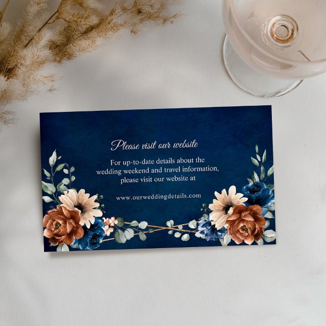 Carte D'accompagnement Terracotta Navy Blue Greenery Détails du site Encl (Terracotta Navy Blue Greenery wedding Website Details Enclosure Card)