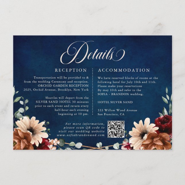 Carte D'accompagnement Terracotta Navy Greenery Bourgogne Détails du Mari (Devant)