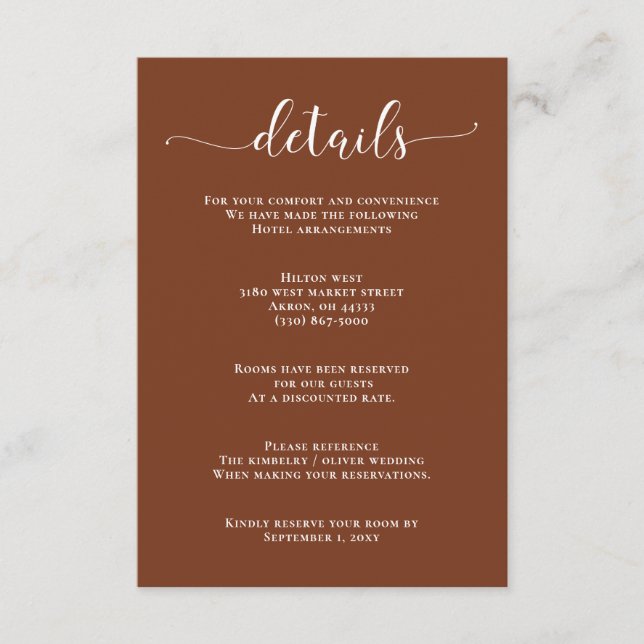 Carte D'accompagnement Terracotta Rustic Burange Moderne Mariage Encl (Devant)