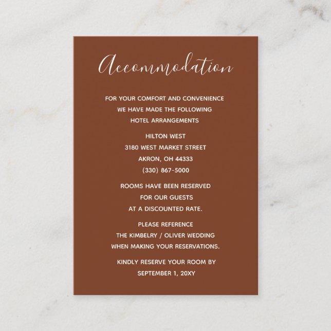 Carte D'accompagnement Terracotta Rustic Burnt Orange Mariage minimal (Devant)