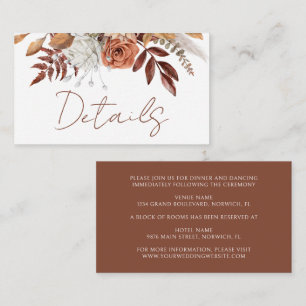Carte D'accompagnement Terracotta Rustic Floral Boho Détails du Mariage d