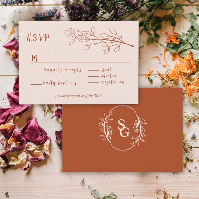 Carte D'accompagnement Terracotta Simple Boho Floral Bicolor RSVP (Créateur téléchargé)