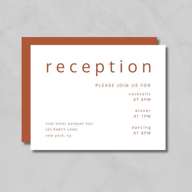 Carte D'accompagnement Terracotta & Typographie Blanche Réception de mari (Terracotta & White Typography Wedding Reception Enclosure Card)