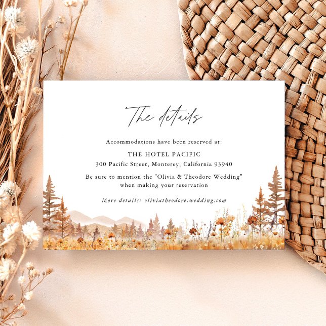 Carte D'accompagnement Terracotta Wildflower Mountain Wedding Hotel (Terracotta wildflower mountain wedding hotel details card with watercolor florals, boho rustic card)