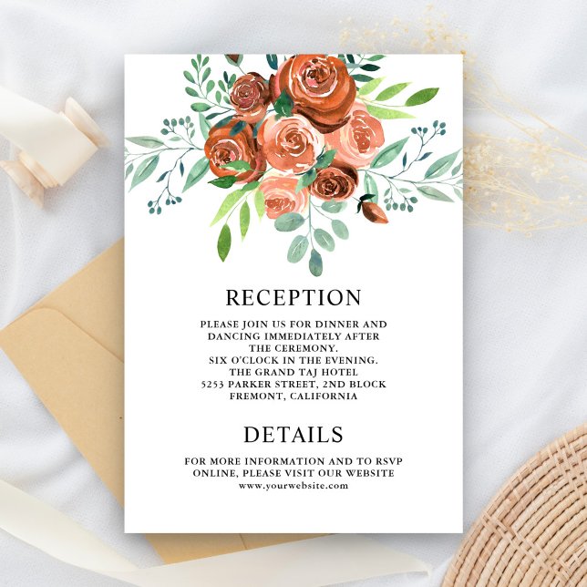 Carte D'accompagnement Terrain Rose Terracotta Floral Détails du Mariage (Créateur téléchargé)