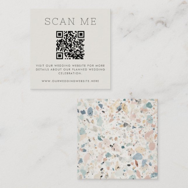 Carte D'accompagnement Terrazzo Motif Pastel QR Code Mariage en ligne (Devant / Derrière)