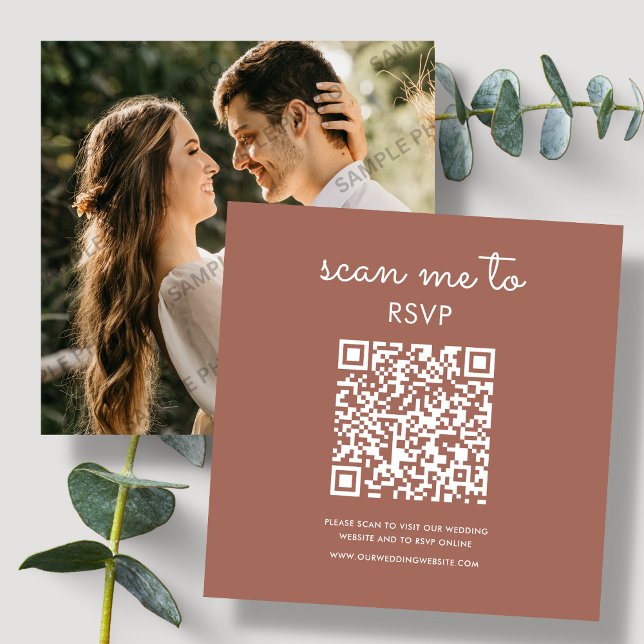 Carte D'accompagnement Terre cuite | Code QR RSVP de mariage (Créateur téléchargé)
