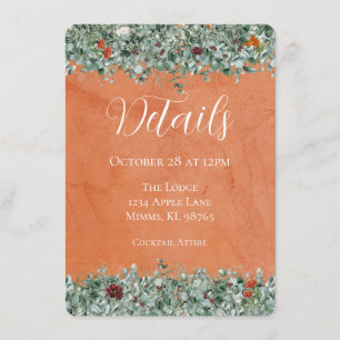 Carte D'accompagnement Terre cuite Eucalyptus Bourgogne Orange Floral